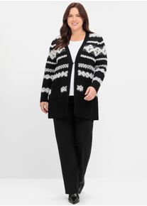 sheego Große Größen Longstrickjacke mit Intarsienmuster, schwarz-gemustert, Größe 40/42 - Damen