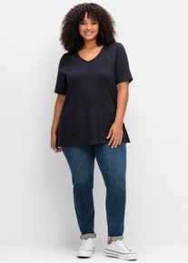 sheego Große Größen T-Shirt mit Lochstickerei, tiefblau, Größe 44/46 - Damen