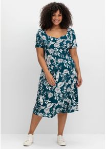 sheego by Joe Browns sheego Große Größen Jerseykleid mit Blumendruck und Herzausschnitt, dunkelpetrol-gemustert, Größe 56 - Damen