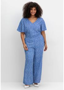 sheego Große Größen Jumpsuit mit Millefleurs-Print, blau gemustert, Größe 44 - Damen