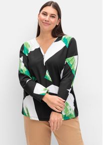 sheego Große Größen V-Shirt im Grafik-Dessin, schwarz-apfel-gemustert, Größe 48 - Damen