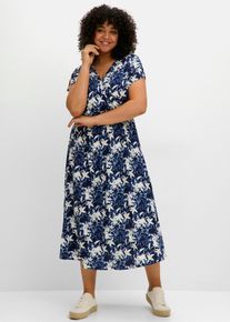 sheego Gro&szlig;e Gr&ouml;&szlig;en Blumenkleid in Wickeloptik, tiefblau-gemustert, Gr&ouml;&szlig;e 58 - Damen