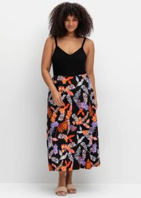 sheego Große Größen Sommerkleid mit Blumenprint, in Midilänge, schwarz bedruckt, Größe 42 - Damen
