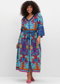 sheego by Joe Browns sheego Große Größen Maxikleid im Boho-Stil, mit Taillen-Smokbund, blau gemustert, Größe 46 - Damen