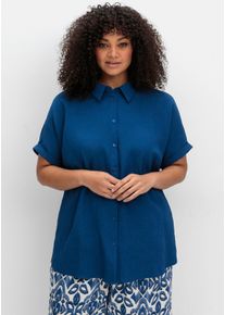 sheego Gro&szlig;e Gr&ouml;&szlig;en Hemdbluse im Materialmix, blaubeere, Gr&ouml;&szlig;e 50 - Damen