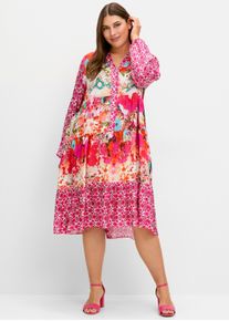 sheego loves miss goodlife sheego Große Größen Stufenkleid mit Ballonärmeln, rotorange-gemustert, Größe 52 - Damen