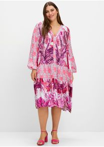 sheego loves miss goodlife sheego Große Größen Stufenkleid in Knielänge mit Ballonärmeln, pink gemustert, Größe 50 - Damen