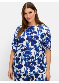 sheego Große Größen Tunika mit Zipfelsaum und Blumendruck, kobalt-gemustert, Größe 42 - Damen