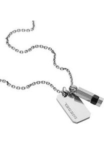 Kette mit Anh&auml;nger Diesel "Schmuck Edelstahl Halsschmuck Halsschmuck Ankerkette", schwarz (edelstahlfarben, schwarz), Halsketten, Damen, mit Stein, Edelstahl, L: 55, mit Stein (synth.)