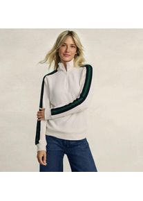 LANDS' END Waffelstrick-Pullover mit Zierstreifen und Rei&szlig;verschluss, Damen,  Wei&szlig;, Elasthan/Baumwoll-Mischung/Polyester-Mischung, by Lands' End