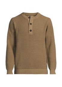 LANDS' END Rundhalspullover mit Knopfreihe, Herren,  Braun, Baumwolle, by Lands' End