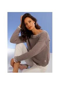 Strickpullover CREATION L PREMIUM "Leinen-Baumwoll-Pullover", Damen, Gr. 40, grau (taupe), 70% Baumwolle, 30% Leinen, unifarben, Pullover Strickpullover