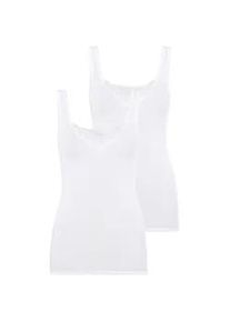 Unterhemd Schiesser "Cotton Essentials", Damen, Gr. 40, N-Gr, wei&szlig; (100, wei&szlig;), Feinripp, Obermaterial: 100% Baumwolle, unifarben, k&ouml;rpernah, Rundhals, Unterhemden Unterhemd, mit zwei unterschiedlichen Batist-Stickerei-Motiven