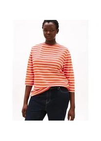 T-Shirt Tommy Hilfiger Curve "CRV SLIM CODY BOAT-NK 3/4SLV", Damen, Gr. 46, orange (classic breton orange, ecu), Single Jersey, Obermaterial: 100% Baumwolle, gestreift, slim fit normal, U-Boot-Ausschnitt, eng abgerundeter Saum, Shirts T-Shirt, in Gro&szlig;en Gr&ouml;&szlig;en, 3/4 &Auml;rmel, Logostickerei