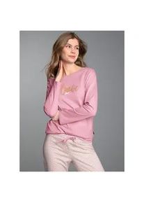 Schlafanzug TRIGEMA "TRIGEMA Pyjama-Oberteil mit Cat Love-Print", Damen, Gr. L, lilie, Single Jersey, 100% Baumwolle, Rundhals, Homewear-Sets Schlafanzug