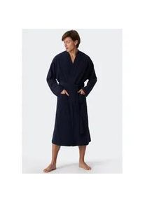 Herrenbademantel Schiesser "Feather Terry", Herren, Gr. S, blau (803, blau), Baumwoll-Mix, Langform, Hausm&auml;ntel, Bindeg&uuml;rtel, Seitentaschen