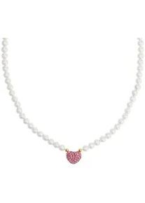 Kette mit Anh&auml;nger Amor "Herz, Trachtenschmuck, Volksfest", pink (gelbgoldfarben, pink, wei&szlig;), Halsketten, Damen, Perlen Silber 925 (Sterlingsilber), L: 45, Perlen, Silber 925 (Sterlingsilber), mit Kristallglas - mit Muschelkernperle