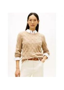 Strickpullover Tommy Hilfiger "SOFT WOOL CABLE C-NK", Damen, Gr. XXXL(46), safari canvas heather, Strick, Obermaterial: 100% Wolle, unifarben, normal, Rundhals, B&uuml;ndchen, Pullover Strickpullover, Wolle, mit Zopfmuster