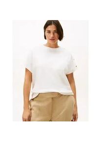 Kurzarmshirt Tommy Hilfiger Curve "CRV GOLD BUTTON SS TEE", Damen, Gr. 48, beige (ivory silk), Single Jersey, Obermaterial: 100% Baumwolle, Rundhals, Shirts, in gro&szlig;en Gr&ouml;&szlig;en