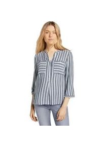 Schlupfbluse Tom Tailor, Damen, Gr. 46, blau (sanftes wei&szlig; navy gestreift), Web, Obermaterial: 100% Viskose, figurumspielend h&uuml;ftbedeckend, Serafino, 1-Knopf-Manschette, Blusen Schlupfbluse, mit verdeckter Knopfleiste