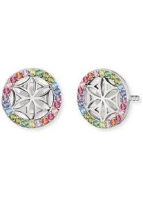 Paar Ohrstecker Engelsrufer "Lebensblume", bunt (silberfarben, rot, orange, gr&uuml;n, lila, blau, rosa, rot, orange, gr&uuml;n, lila, blau, rosa), Ohrringe, Damen, 10mm, Silber 925 (Sterlingsilber), mit Zirkonia (synth.)