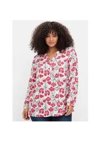 Schlupfbluse sheego, Damen, Gr. 54, beige (ecru, gemustert), 100% Viskose, gebl&uuml;mt, gemustert, Rundhals, Blusen Schlupfbluse