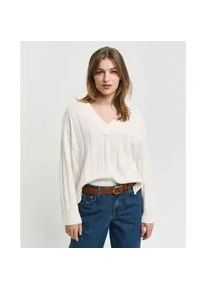 Gant f&uuml;r Damen. 4805283 Wollpullover mit breitem gerippten V-Ausschnitt Scheitelkragen wei&szlig; (S), L&auml;ssig, Wolle