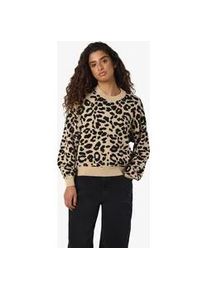 Strickpullover Noisy may "NMCHARLOTT L/S O-NECK KNIT FWD NOOS", Damen, Gr. S, braun (nomad pattern:schwarz leo), Strick, Obermaterial: 52% Viskose, 28% Polyester, 20% Nylon, gemustert, taillenbedeckt, Rundhals, Pullover Strickpullover