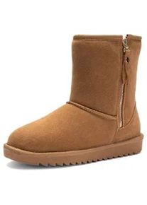 Winterboots Ara "ALASKA Zip", Damen, Gr. 37, braun (cognac classic zip), Lammfell, Veloursleder, unifarben, Schuhe Winterboots, Schlupfboots, Plateauboots mit Lammfellfutter