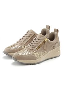 Sneaker Lascana "Freizeitschuh, Halbschuh", Damen, Gr. 42, beige, Obermaterial: 100% Rindsleder. Decksohle: 100% Textilmaterial. Futter: 100% Textilmaterial. Laufsohle: 100% Synthetik, Veloursleder, unifarben, Basic, Schuhe Sneaker, aus Leder mit innenliegendem Keilabsatz und Leo-Druck