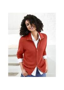 Strickjacke Casual Looks, Damen, Gr. 44, rot (rostrot), 50% Baumwolle, 50% Polyacryl, unifarben, figurumspielend, Strickjacken Strickjacke
