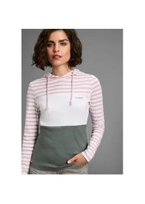 Kapuzenshirt Kangaroos, Damen, Gr. 44/46, ros&eacute;, salbei, Rippware, Obermaterial: 100% Baumwolle. Kapuzenfutter: 100% Baumwolle, gestreift, figurbetont h&uuml;ftbedeckend, Shirts Kapuzenshirt, Langarm, sehr figurbetont, mit Colourblocking-Optik