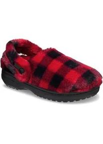 Hausschuh Crocs "Classic Buff Check Cozzy Slipper", Damen, Gr. 42, schwarz, rot, CrosliteTM, Textil, kariert, Schuhe Hausschuh, Pantoffel, Mule mit kariertem Muster