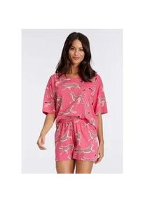 Shorty Vivance DREAMS, Damen, Gr. 56/58, pink (pink, gemustert), Single Jersey, Obermaterial: 60% Baumwolle, 40% Polyester, loose fit kurz, Rundhals, angeschnitten, Homewear-Sets Shorty, mt Animal Alloverprint