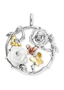 Kettenanh&auml;nger Engelsrufer "Rose Garden", bunt (silberfarben, gelbgoldfarben, ros&eacute;goldfarben, kristallwei&szlig;, perlmuttfarben, kristallwei&szlig;), Schmuckanh&auml;nger, Damen, Silber 925 (Sterlingsilber), 5,2 g, Kettenanh&auml;nger, mit Zirkonia (synth.) - mit Perlmutt (synth.)