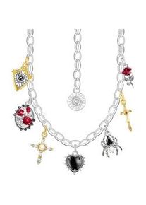 Kette mit Anh&auml;nger Thomas Sabo "True Romance" Gr. 45, bunt (silberfarben, gelbgoldfarben, wei&szlig;, schwarz, rot), Halsketten, Damen, 45, Perlen Silber 925 (recycelt), B: 14mm, Perlen, Silber 925 (recycelt), mit Zirkonia (synth.), Saphir (synth.) - mit S&uuml;&szlig;wasserzuchtperle, B:14mm