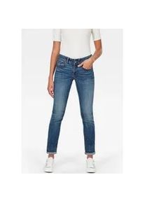 G-Star Raw Straight-Jeans G-STAR "Midge Straight Women", Damen, Gr. 30, L&auml;nge 28, blau (medium indigo aged, elto superstretch), Denim/Jeans, Obermaterial: 92% Baumwolle, 7% Polyester, 1% Elasthan, gerade lang, Jeans Straight-Jeans, mit Used-Effekten