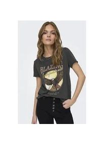 Rundhalsshirt Only "ONLLUCY REG S/S TOP JRS NOOS", Damen, Gr. M, schwarz (schwarz, print:blazing), Single Jersey, Obermaterial: 100% Baumwolle, bedruckt, regular fit normal, Rundhals, Shirts Rundhalsshirt, unterschiedlich bedruckt