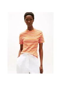 T-Shirt Tommy Hilfiger "SLIM CODY C-NK SS", Damen, Gr. XL (42), orange (classic breton orange, ecu), Jersey, Obermaterial: 100% Baumwolle, gestreift, slim fit h&uuml;ftlang, Rundhals, abgesteppt, Shirts T-Shirt, Baumwolle, slim fit