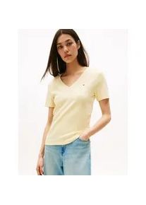 T-Shirt Tommy Hilfiger "SLIM CODY V-NK SS mit V-Ausschnitt und Streifen", Damen, Gr. XXXL(46), frozen custard, Jersey, Obermaterial: 100% Baumwolle, unifarben, slim fit h&uuml;ftlang, tiefer V-Ausschnitt, abgesteppt, Shirts T-Shirt, Baumwolle, slim fit