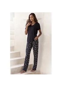 Pyjama Vivance DREAMS, Damen, Gr. 40/42, schwarz, schwarz, gebl&uuml;mt, Obermaterial: 95% Viskose, 5% Elasthan. Spitze: 82% Polyamid, 18% Elasthan, bequem, Rundhals, Homewear-Sets Pyjama, mit s&uuml;&szlig;em Blumen-Print