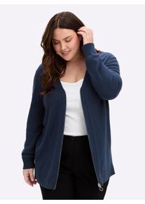 sheego Große Größen Strickjacke mit Melange-Effekt, dark blue-meliert, Größe 44/46 - Damen