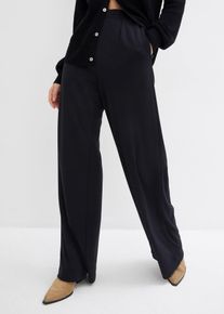 bonprix Palazzo-Hose aus bequemen Punto di Roma, schwarz, Gr.50, Hose mit weitem Bein, Falten und elastischem Bund, aus Viskose
