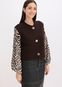 bonprix Strickweste mit dekorativen Kn&ouml;pfen, braun, Gr.48/50 (XL), Mit aufgesetzten Taschen