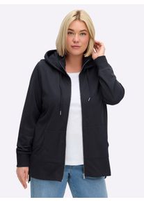 sheego Gro&szlig;e Gr&ouml;&szlig;en Sweatjacke mit abkn&ouml;pfbarer Kapuze, tiefblau, Gr&ouml;&szlig;e 48/50 - Damen