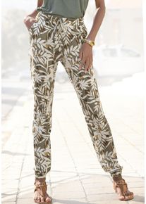 Jerseyhose Vivance, Damen, Gr. 46, N-Gr, gr&uuml;n (gr&uuml;n, creme bedruckt), Jersey, Obermaterial: 100% Viskose, bedruckt, figurumspielend kn&ouml;chellang, Hosen Jerseyhose, mit Alloverdruck, leichte Sommerhose mit Taschen, Strandhose, Topseller