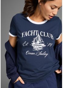 T-Shirt Kangaroos, Damen, Gr. 48/50, blau (marine, wei&szlig;), Single Jersey, Obermaterial: 100% Baumwolle, bedruckt, unifarben, Basic h&uuml;ftlang, Rundhals, Shirts T-Shirt, mit maritimen Print und Kontrastdetails, Topseller