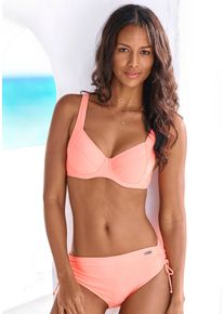 B&uuml;gel-Bikini Lascana, Damen, Gr. 46, Cup G, rot (lachs), Polyamid, unifarben, Bikini-Sets B&uuml;gel-Bikini, mit seitlich geraffter Bikinihose