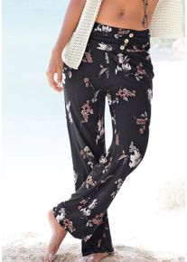 Strandhose Lascana, Damen, Gr. 46, N-Gr, bunt (bedruckt), Jersey, Obermaterial: 100% Viskose, bedruckt, figurumspielend lang, Hosen Strandhose, mit Taschen und Zierkn&ouml;pfen, Jerseyhose, elastisch, Topseller