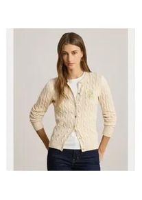 Lauren Ralph Lauren f&uuml;r Damen. 200932225001 Beigefarbene Strickjacke aus Baumwolle mit Zopfmuster (M), L&auml;ssig